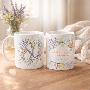 Watercolor Wildflowers 80th Birthday Personalized Coffee Mug