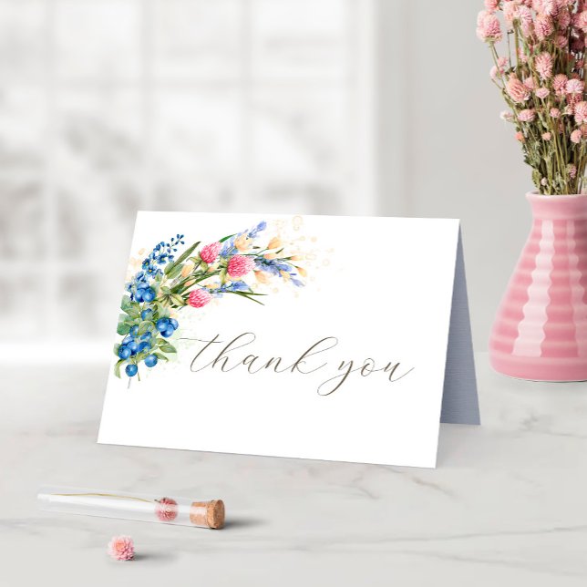 Watercolor Wildflowers and Blueberry Rustic Thank You Card (Creator Uploaded)