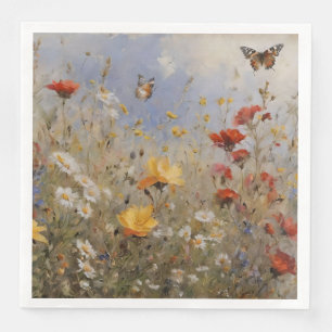 Watercolor Wildflowers and Butterflies Paper Dinner Napkins