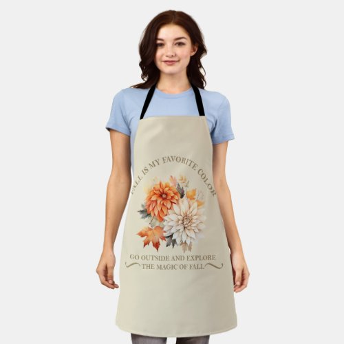 Watercolor wildflowers and leaves fall autumn apron