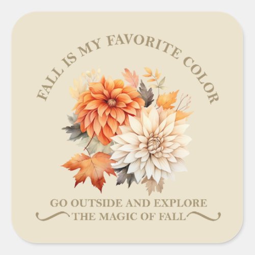 Watercolor wildflowers and leaves fall autumn square sticker