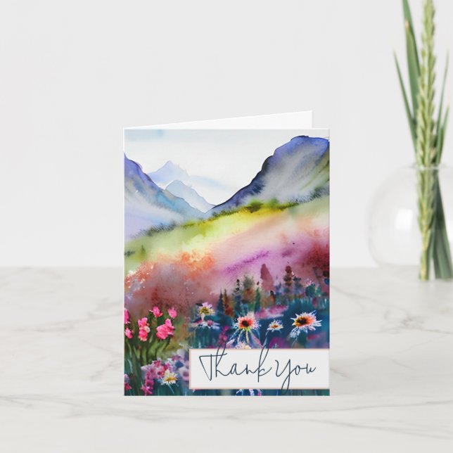 Watercolor wildflowers and mountain customizable card (Front)