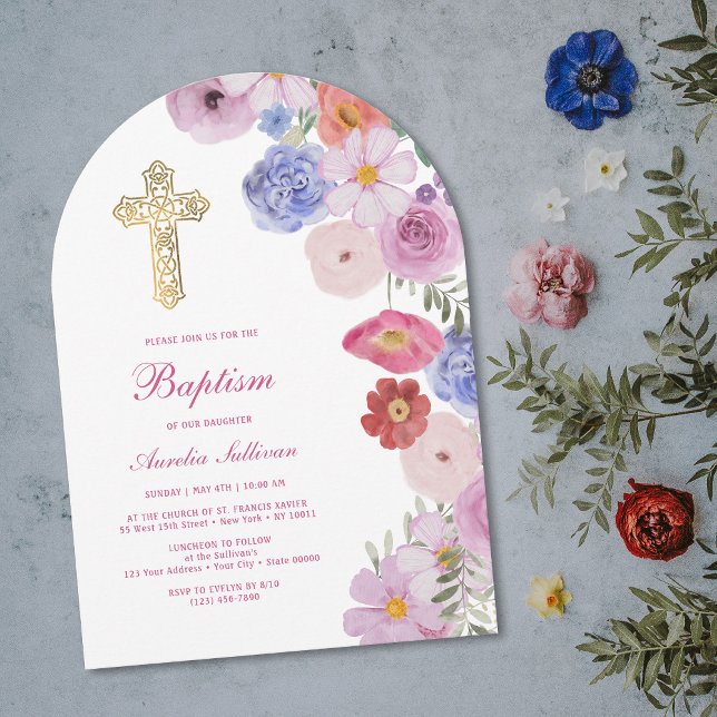 Watercolor Wildflowers Arch Baptism Invitation (Creator Uploaded)