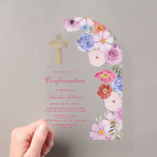 Watercolor Wildflowers Arch Confirmation Acrylic Invitations