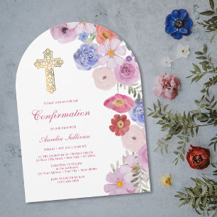 Watercolor Wildflowers Arch Confirmation Invitation