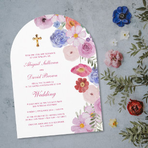 Watercolor Wildflowers Arch Religious Wedding Invitation