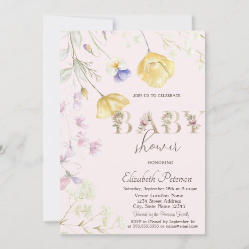 Watercolor Wildflowers Baby Shower Invitation