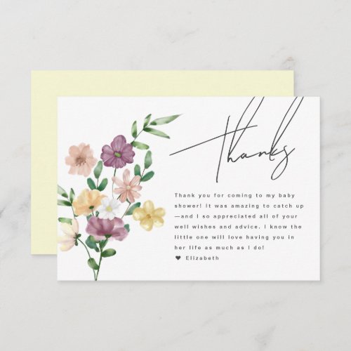 Watercolor Wildflowers Baby Shower Thank You Card