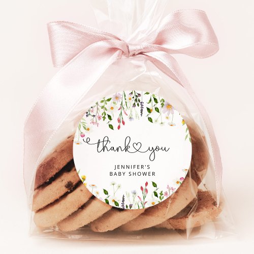 Watercolor wildflowers baby shower thank you classic round sticker