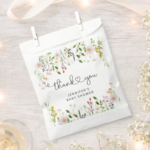 Watercolor wildflowers baby shower thank you favor bag