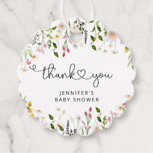 Watercolor wildflowers baby shower thank you favor tags