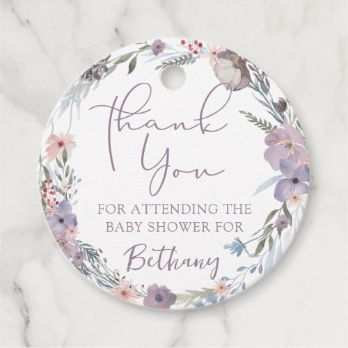 Watercolor Wildflowers Baby Shower Thank You Favor Tags