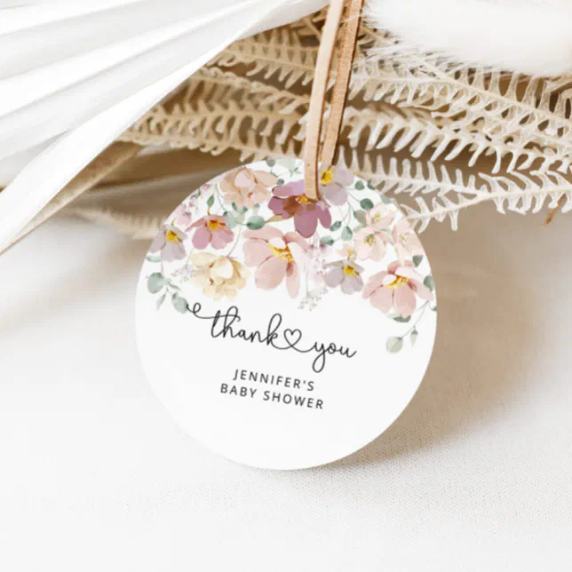 Watercolor wildflowers baby shower thank you favor tags | Zazzle