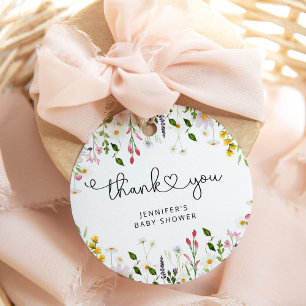 Watercolor wildflowers baby shower thank you favor tags