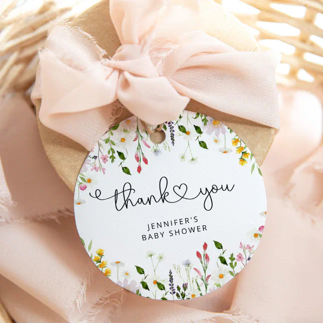Watercolor wildflowers baby shower thank you favor tags | Zazzle