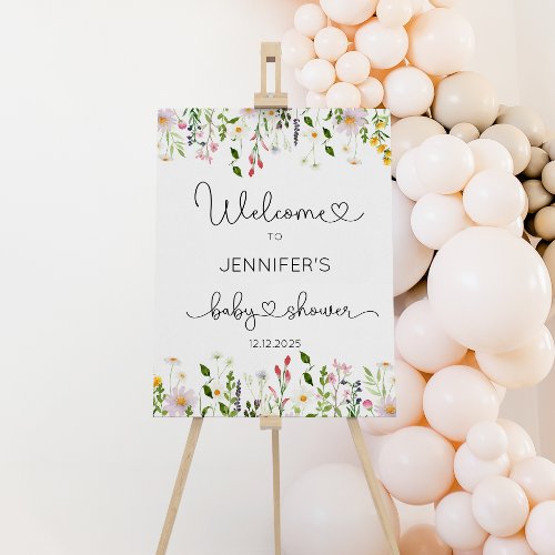 Watercolor wildflowers baby shower welcome foam board