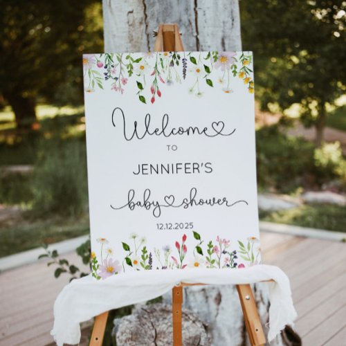 Watercolor wildflowers baby shower welcome foam board