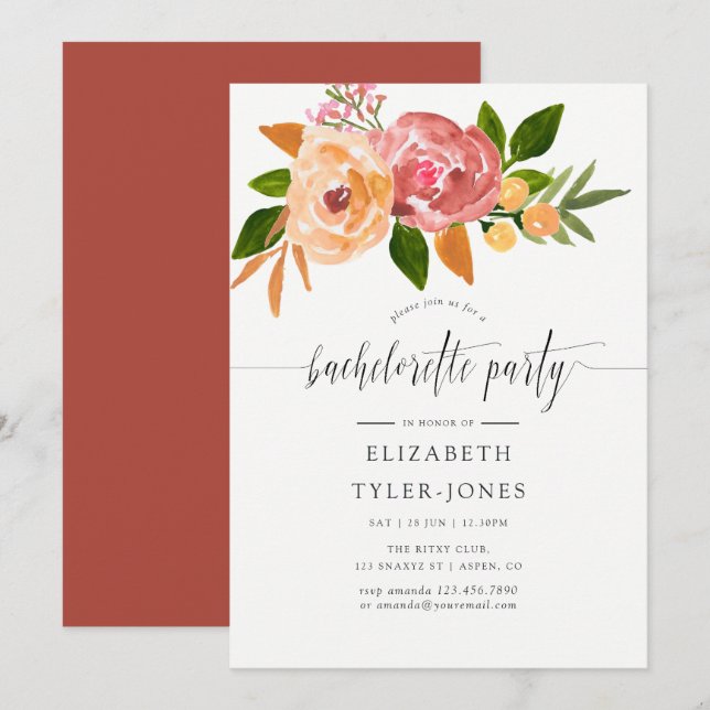 Watercolor wildflowers Bachelorette Party Invite (Front/Back)