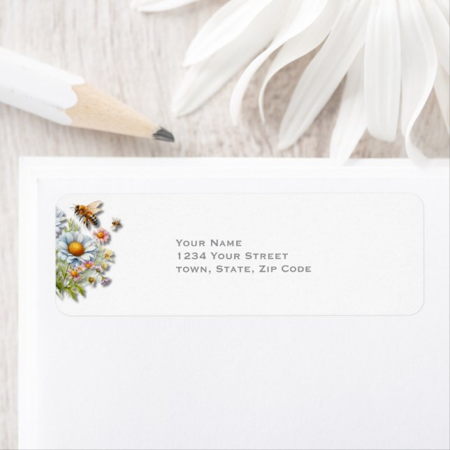 Watercolor Wildflowers Bee Wedding Label (Insitu)