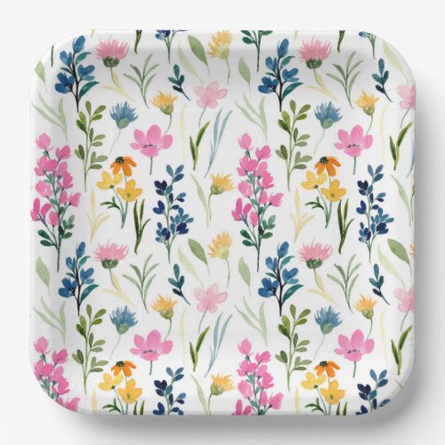 Watercolor Wildflowers Birthday Party Shower Paper Plates