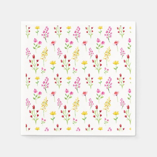 Watercolor Wildflowers Birthday Pattern Floral Napkins