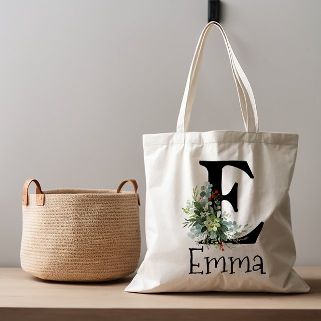 Watercolor wildflowers black letter tote bag (Creator Uploaded)