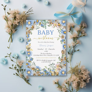 Watercolor Wildflowers Blue Rustic Boy Baby Shower Invitation