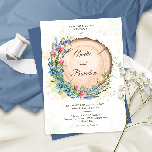 Watercolor Wildflowers  Blueberry Rustic Wedding  Invitation