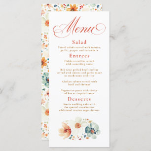Watercolor Wildflowers Boho Fall Wedding Menu