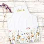 Watercolor Wildflowers Boho Stylish Monogram Name Apron<br><div class="desc">Watercolor Wildflowers Boho Stylish Monogram Name Apron. Simple elegant whimsical design with classic typography element that you can easily customize with your own name.</div>