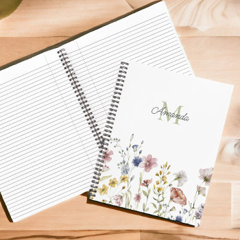Watercolor Wildflowers Boho Stylish With Monogram Notebook by DancingPelican at Zazzle