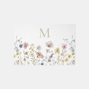 Watercolor Wildflowers Boho Stylish with Monogram Rug