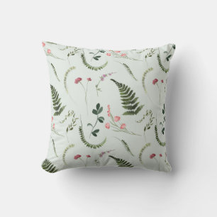 Watercolor Wildflowers Botanical Pattern Throw Pillow