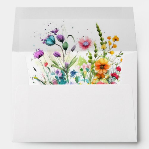 Watercolor Wildflowers Bouquet Wedding Envelope