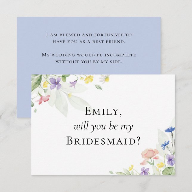 Watercolor Wildflowers Bridal Party Proposal Card (Front/Back)
