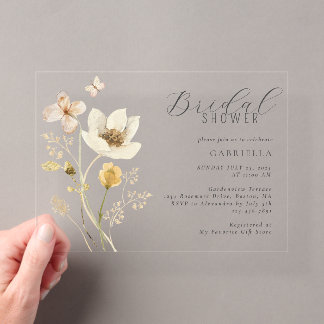 Watercolor Wildflowers Bridal Shower Acrylic Invitations