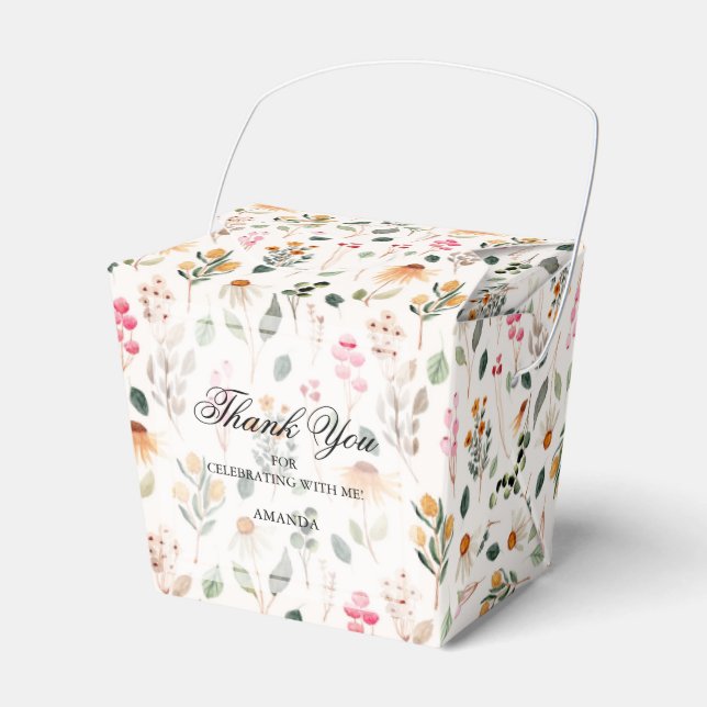 Watercolor Wildflowers Bridal Shower Favor Boxes (Front Side)