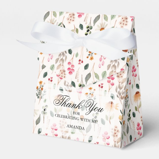Watercolor Wildflowers Bridal Shower Favor Boxes (Front Side)