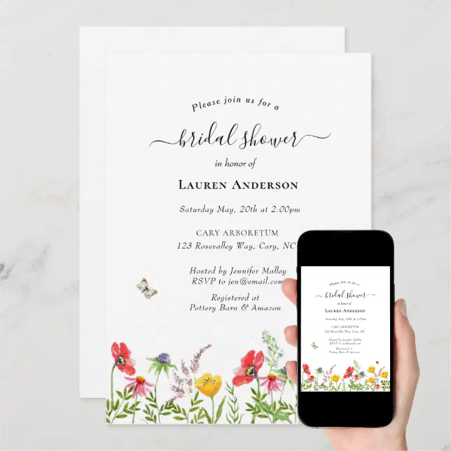 Watercolor Wildflowers Bridal Shower Invitation Zazzle