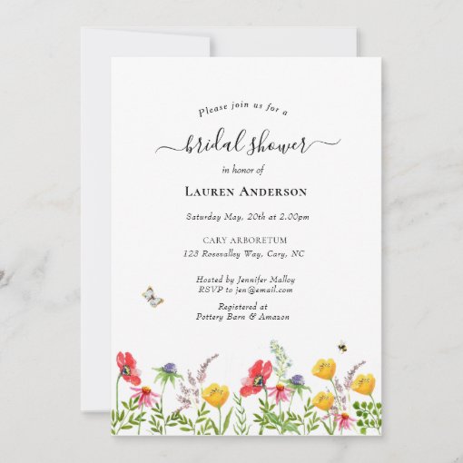 Watercolor Wildflowers Bridal Shower Invitation Zazzle