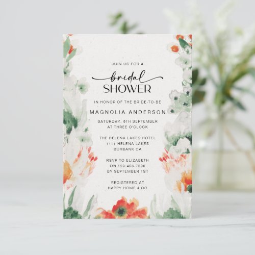 Watercolor Wildflowers Bridal Shower Invitation