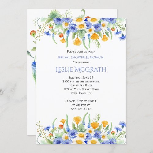 Watercolor Wildflowers Bridal Shower Invitation