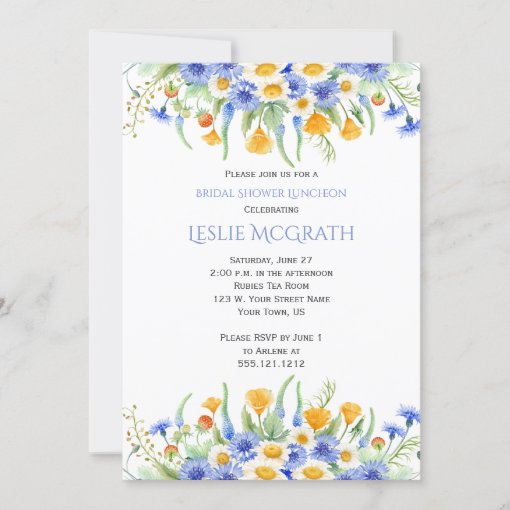 Watercolor Wildflowers Bridal Shower Invitation Zazzle