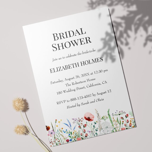 Watercolor Wildflowers Bridal Shower Invitation (Watercolor Wildflowers Bridal Shower Invitation on a sunny table.)