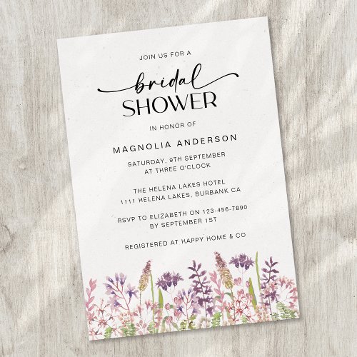 Watercolor Wildflowers Bridal Shower Invitation