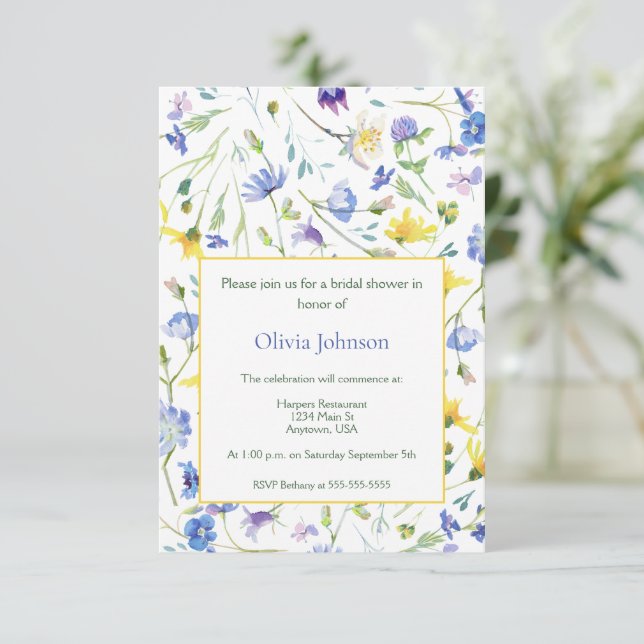 Watercolor Wildflowers Bridal Shower Invitation (Standing Front)