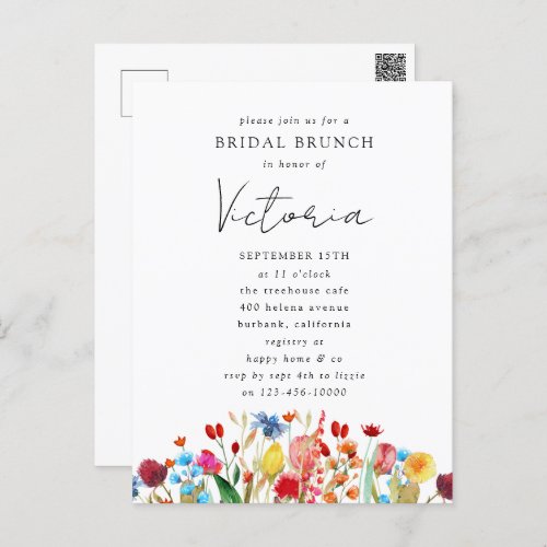 Watercolor Wildflowers Bridal Shower Invitation Postcard