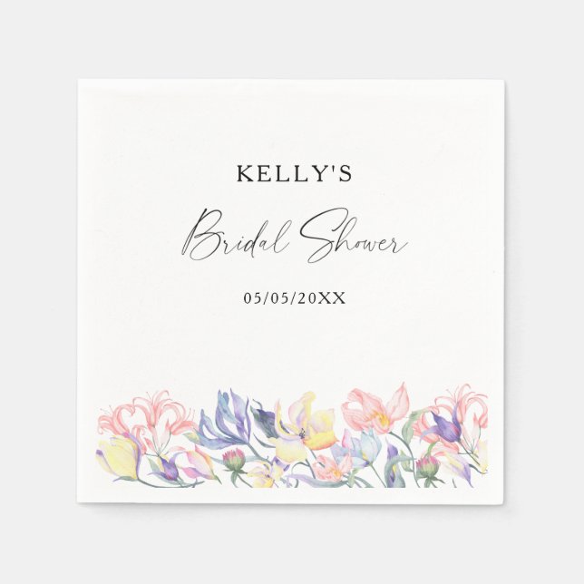 Watercolor wildflowers - bridal shower napkins (Front)