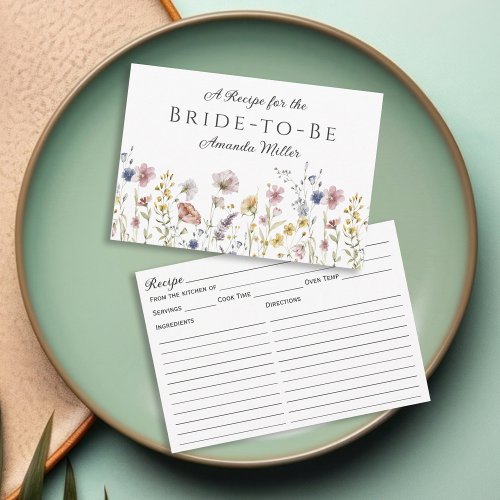 Watercolor Wildflowers Bridal Shower Recipe Card