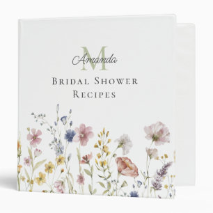 Watercolor Wildflowers Bridal Shower Recipes 3 Ring Binder